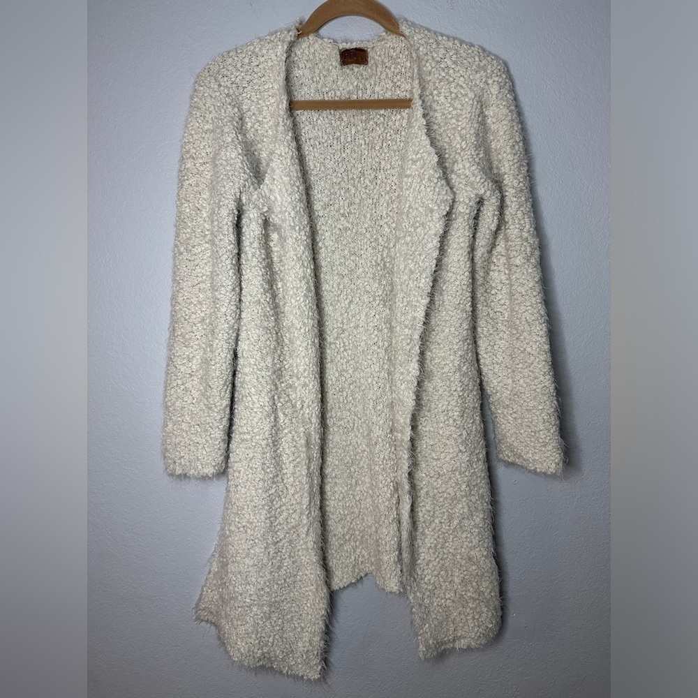 POL Off White/Cream Super Soft Knit Open Front Long Fuzzy Cardigan Women’s Small